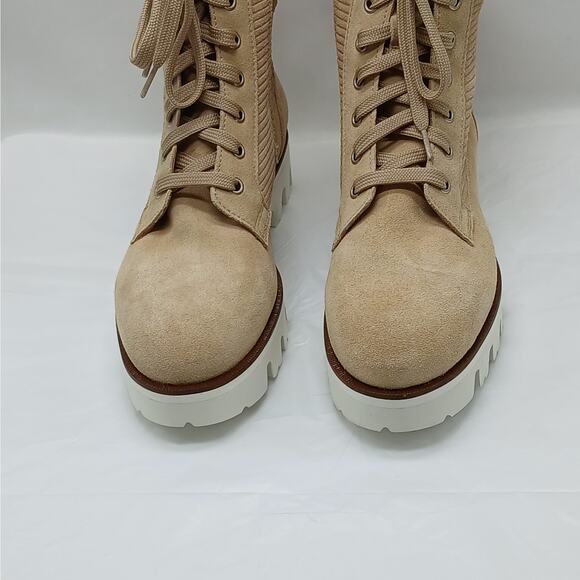 Aquatalia Myla Corduroy Suede Combat Boots Womens 8.5 Tan Gorpcore Hiking Grunge - Picture 7 of 13